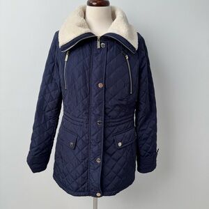 Michael Kors Navy Quilted Puffer with Cream Collar size S